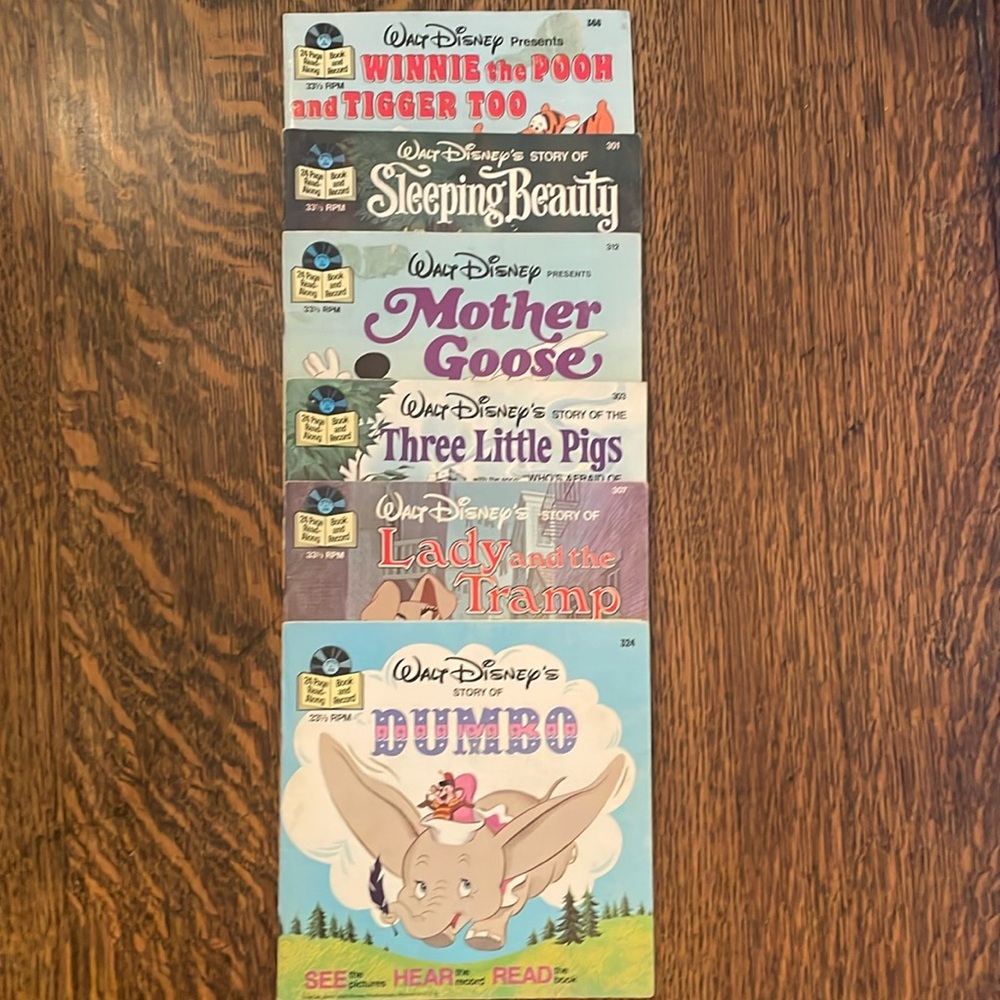 6 Walt Disney’s 24 pg Read-Along Books w/ Records.